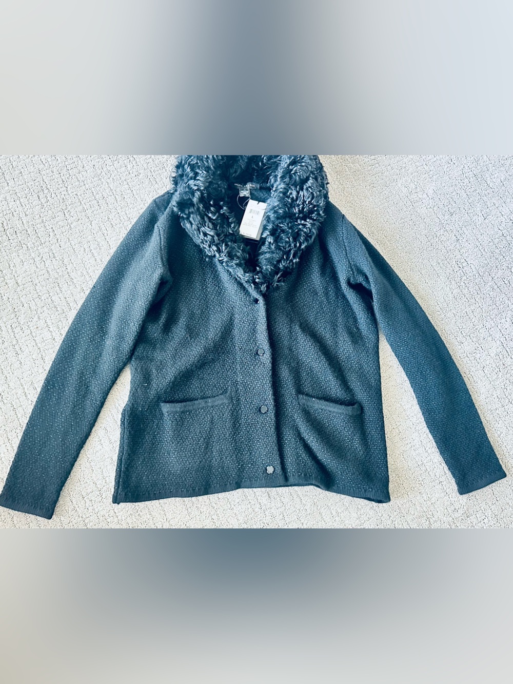 NWT Ralph Lauren Cashmere Silk Shearling Collar Cardigan Size L